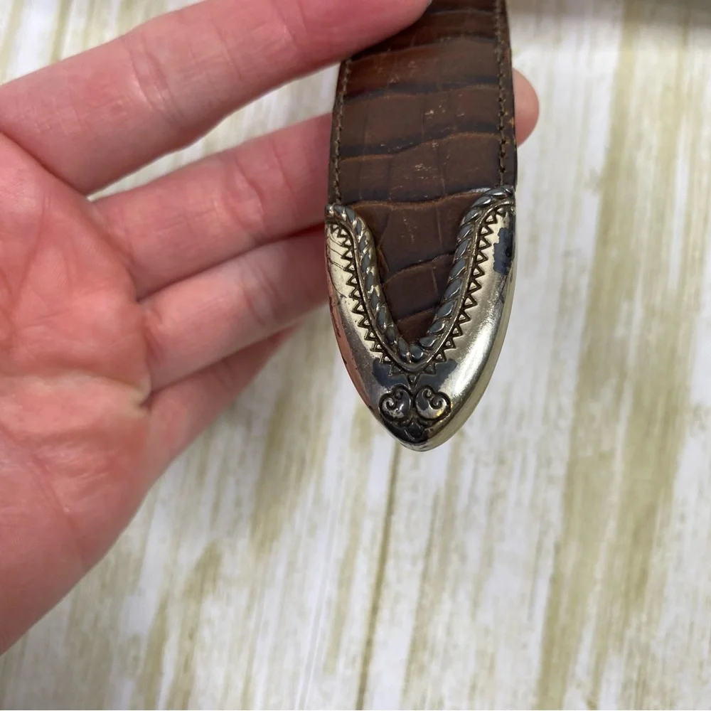 Brighton Brown Leather Silver Croc Embossed Belt